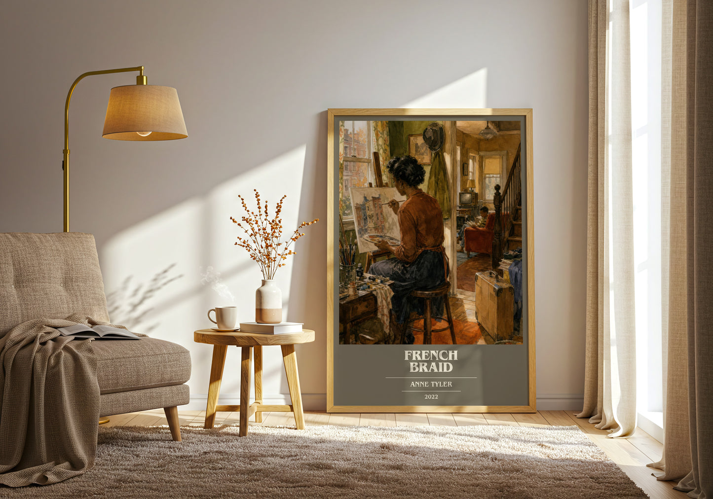 French Braid book cover print on bookshelf – Anne Tyler fan gift