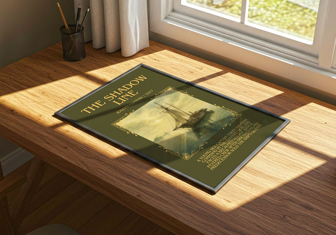 The Shadow Line Minimalist Book Poster by Joseph Conrad – print on a sunlit desk