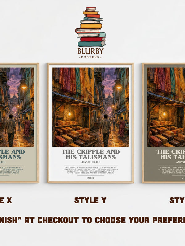 The Cripple And His Talismans bookish print in frame leaning in hallway – literary fiction wall art