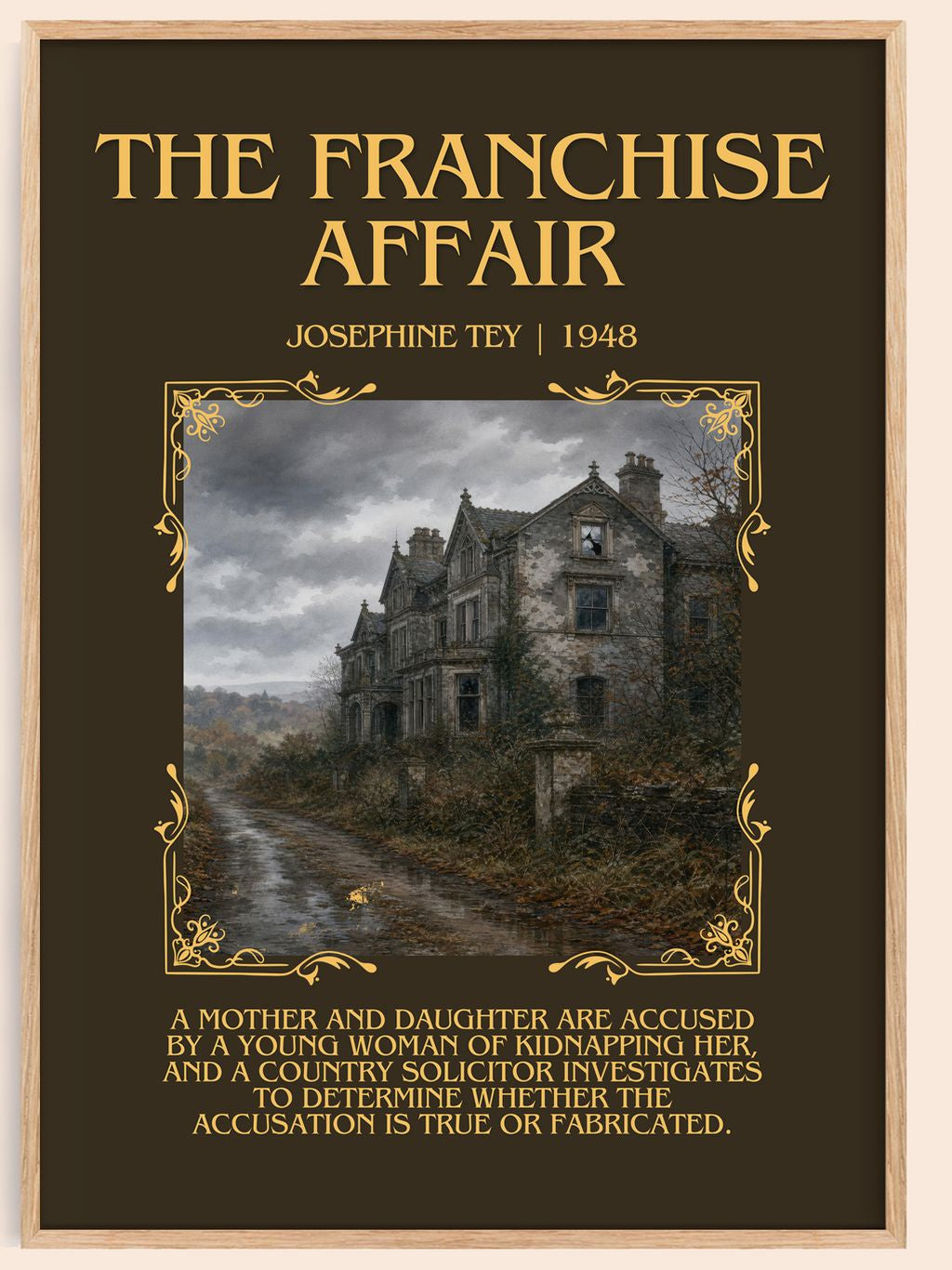 The Franchise Affair Minimalist Book Poster by Josephine Tey – book poster
