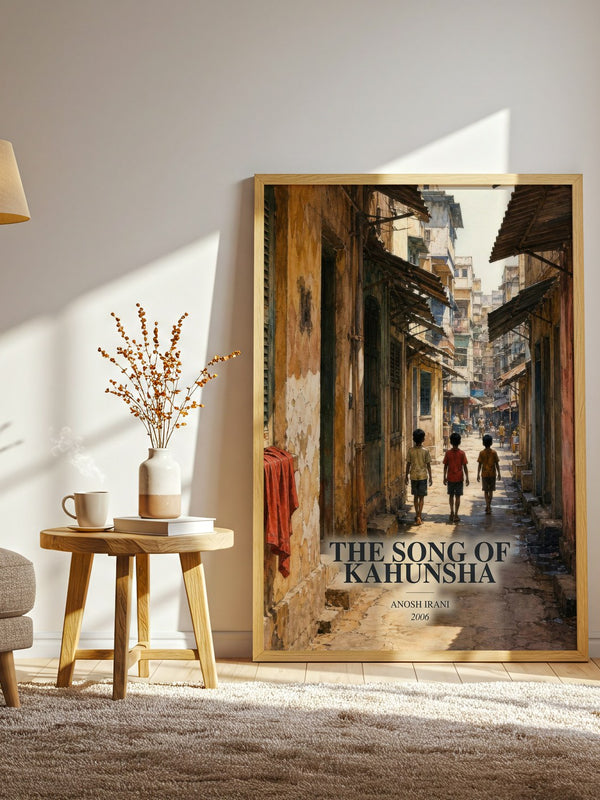 The Song Of Kahunsha watercolour print in frame leaning in hallway – literary fiction wall art