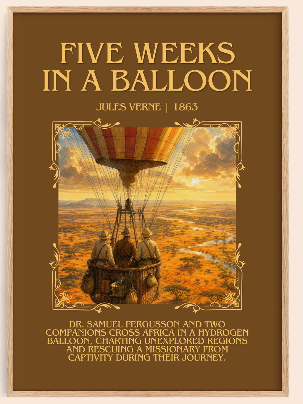 Five Weeks In A Balloon Minimalist Book Poster by Jules Verne – book poster