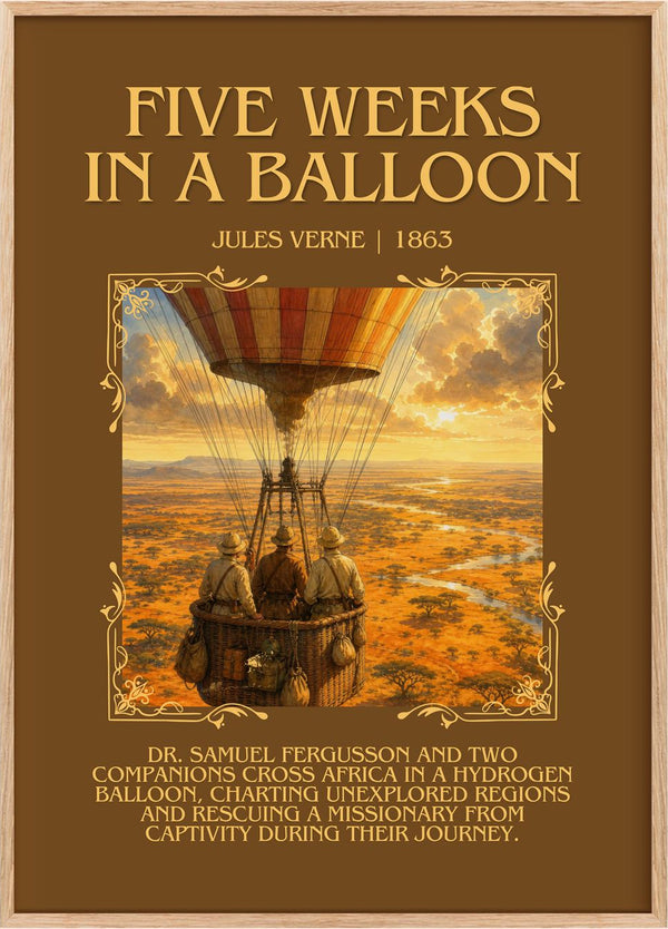 Five Weeks In A Balloon Minimalist Book Poster by Jules Verne