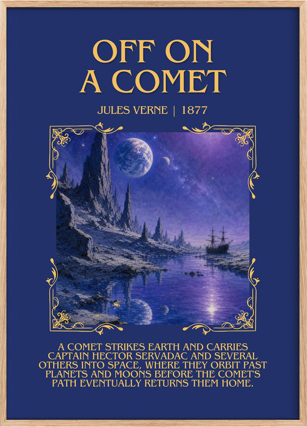 Off On A Comet Minimalist Book Poster by Jules Verne