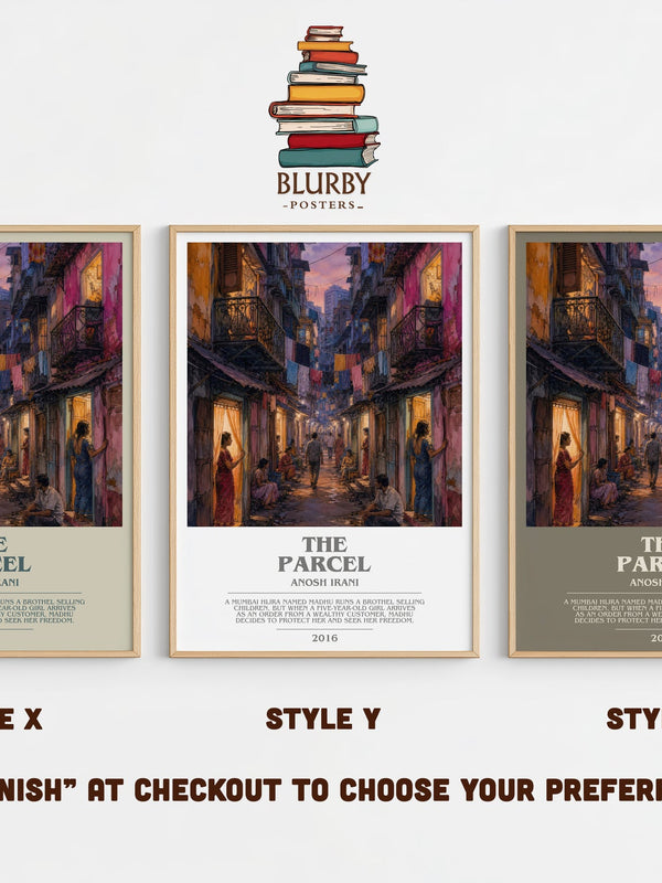 The Parcel bookish print in frame leaning in hallway – literary fiction wall art