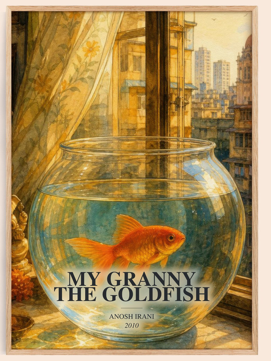 My Granny The Goldfish watercolour book poster by Anosh Irani – framed literary art print