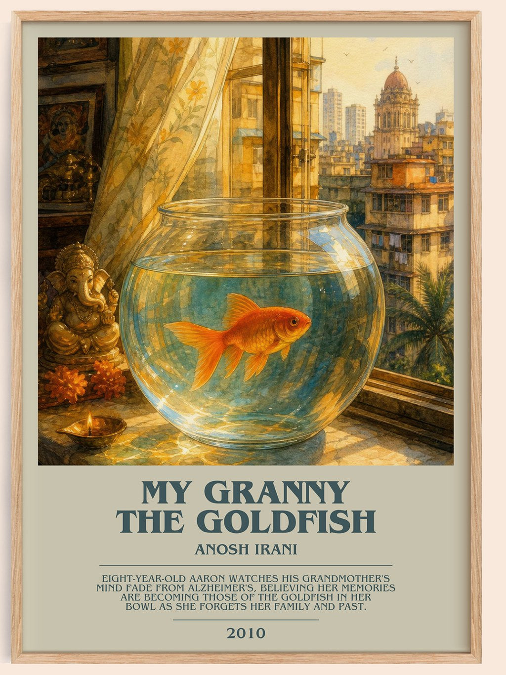 My Granny The Goldfish bookish book poster by Anosh Irani – framed literary art print