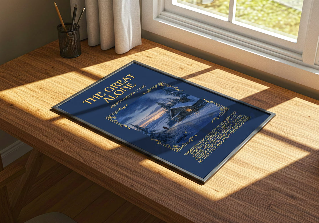 The Great Alone Minimalist Book Poster by Kristin Hannah – print on a sunlit desk
