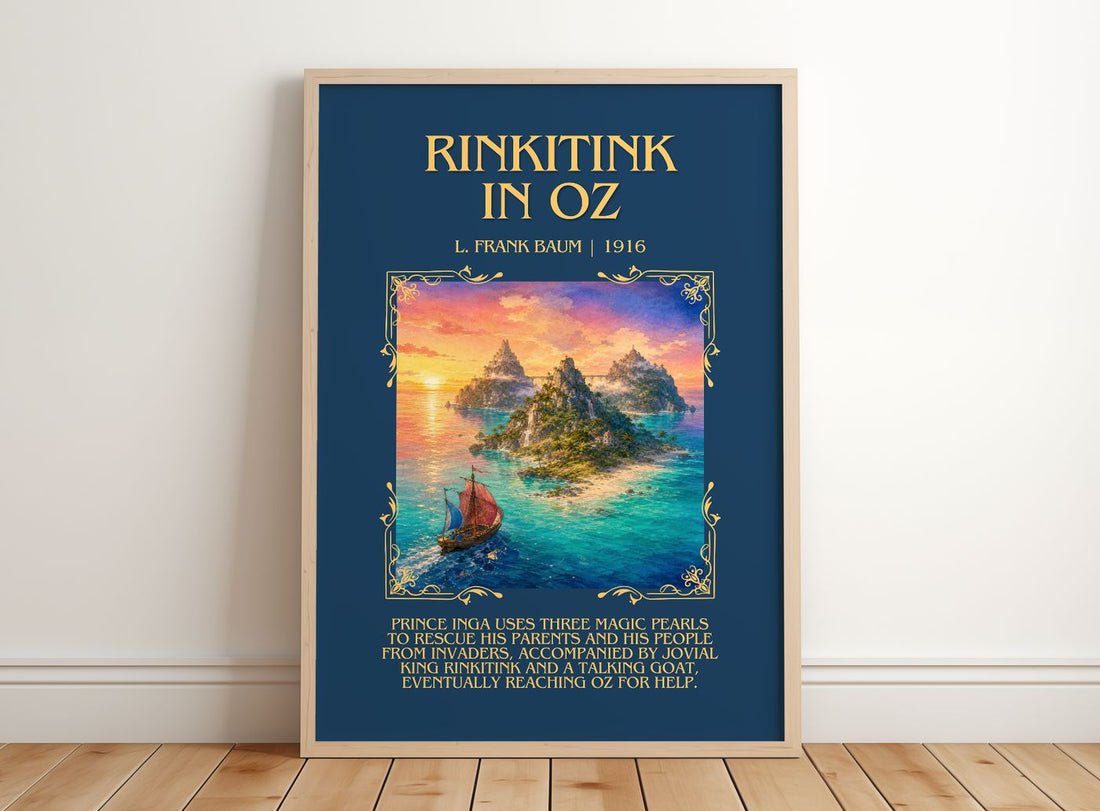 Rinkitink In Oz Minimalist Book Poster by L. Frank Baum – framed print leaning on a wooden floor