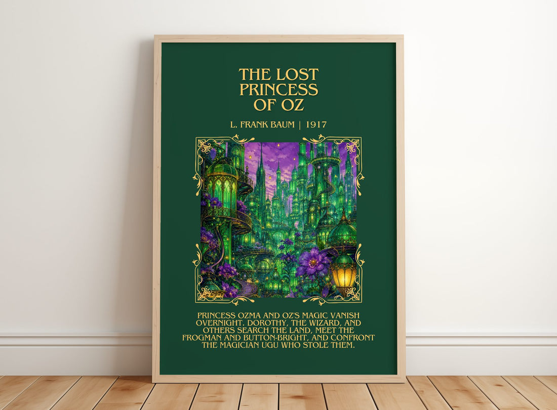 The Lost Princess Of Oz Minimalist Book Poster by L. Frank Baum – framed print leaning on a wooden floor