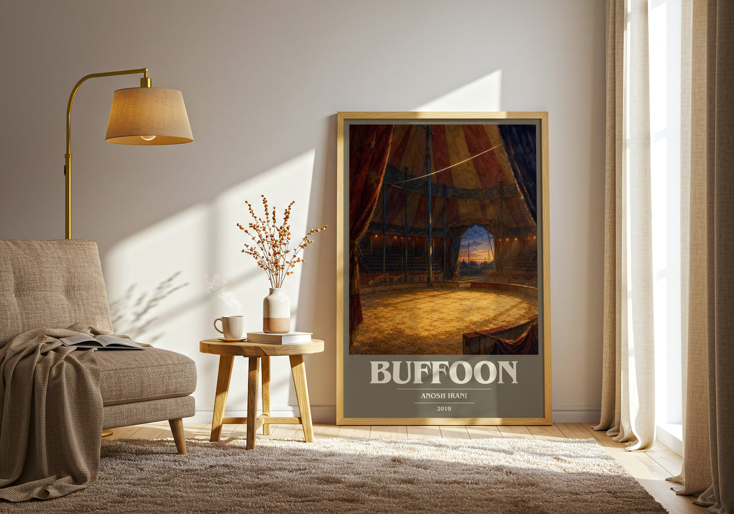 Buffoon book cover print on bookshelf – Anosh Irani fan gift