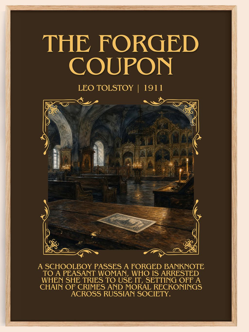 The Forged Coupon Minimalist Book Poster by Leo Tolstoy – book poster