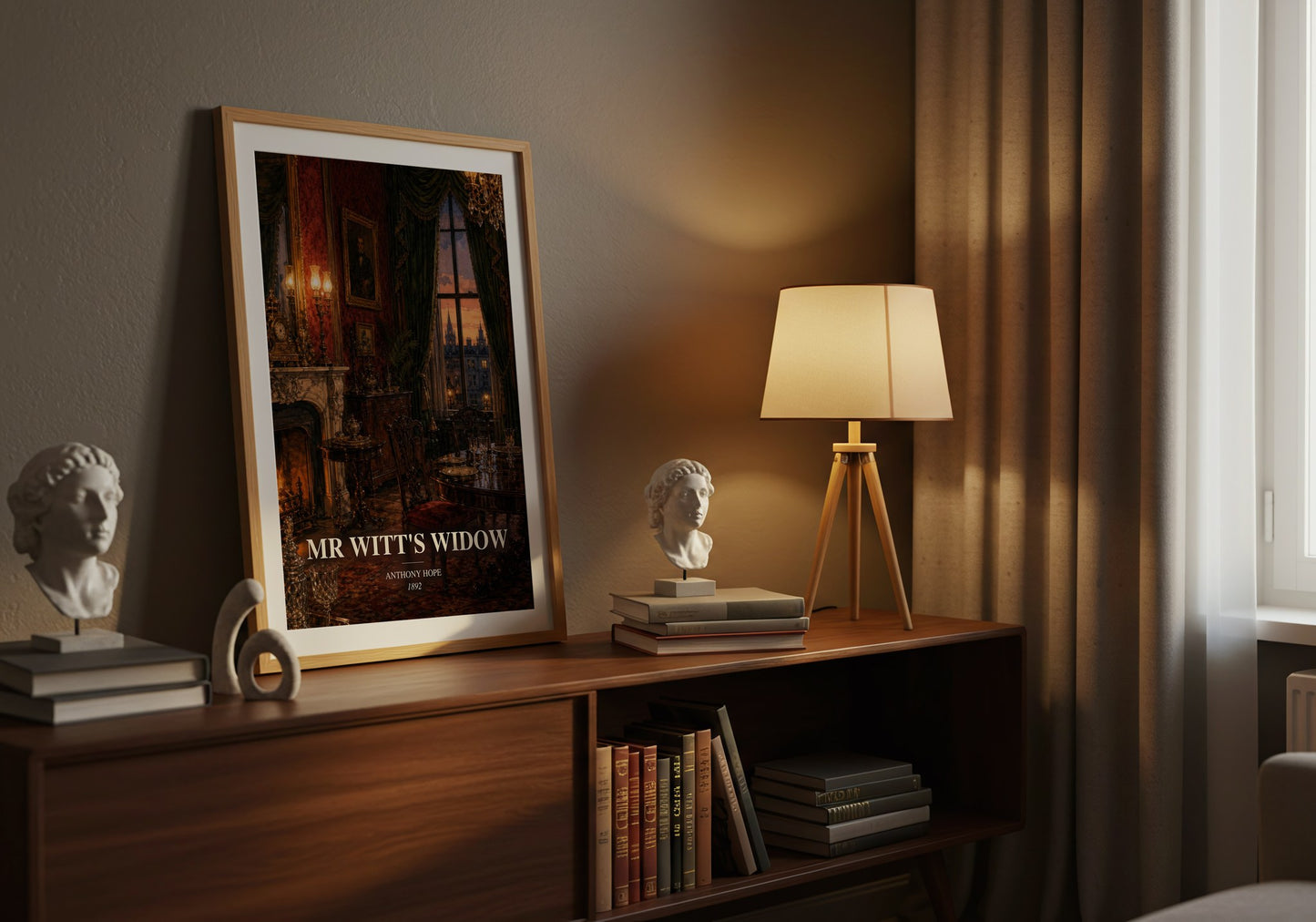 Mr Witt'S Widow watercolour print on bookshelf – Anthony Hope fan gift