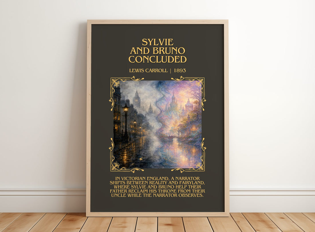 Sylvie And Bruno Concluded Minimalist Book Poster by Lewis Carroll – framed print leaning on a wooden floor