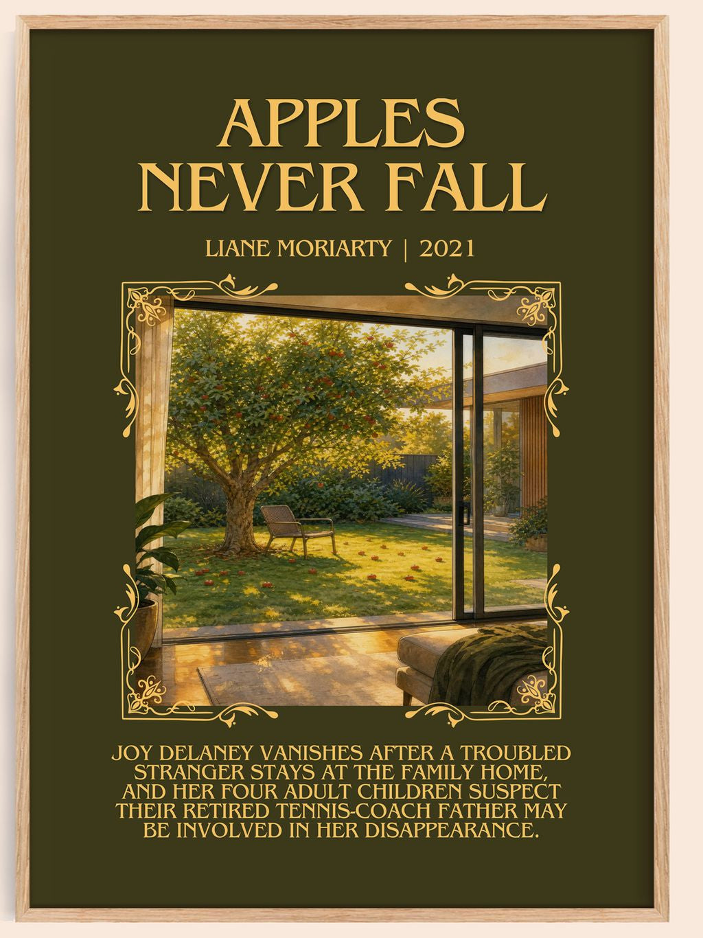 Apples Never Fall Minimalist Book Poster by Liane Moriarty – book poster
