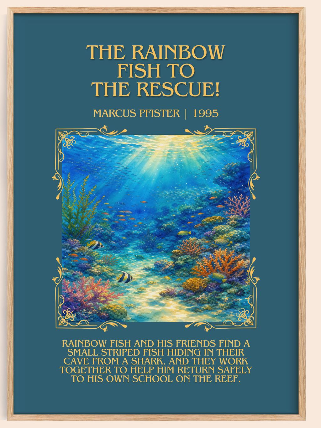 Rainbow Fish To The Rescue! Minimalist Book Poster by Marcus Pfister – book poster