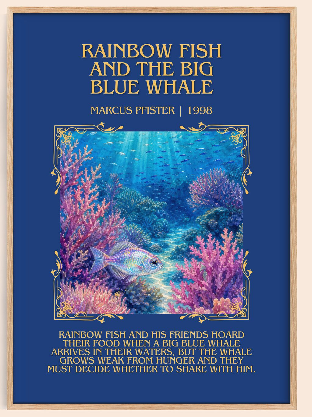 Rainbow Fish And The Big Blue Whale Minimalist Book Poster – book poster