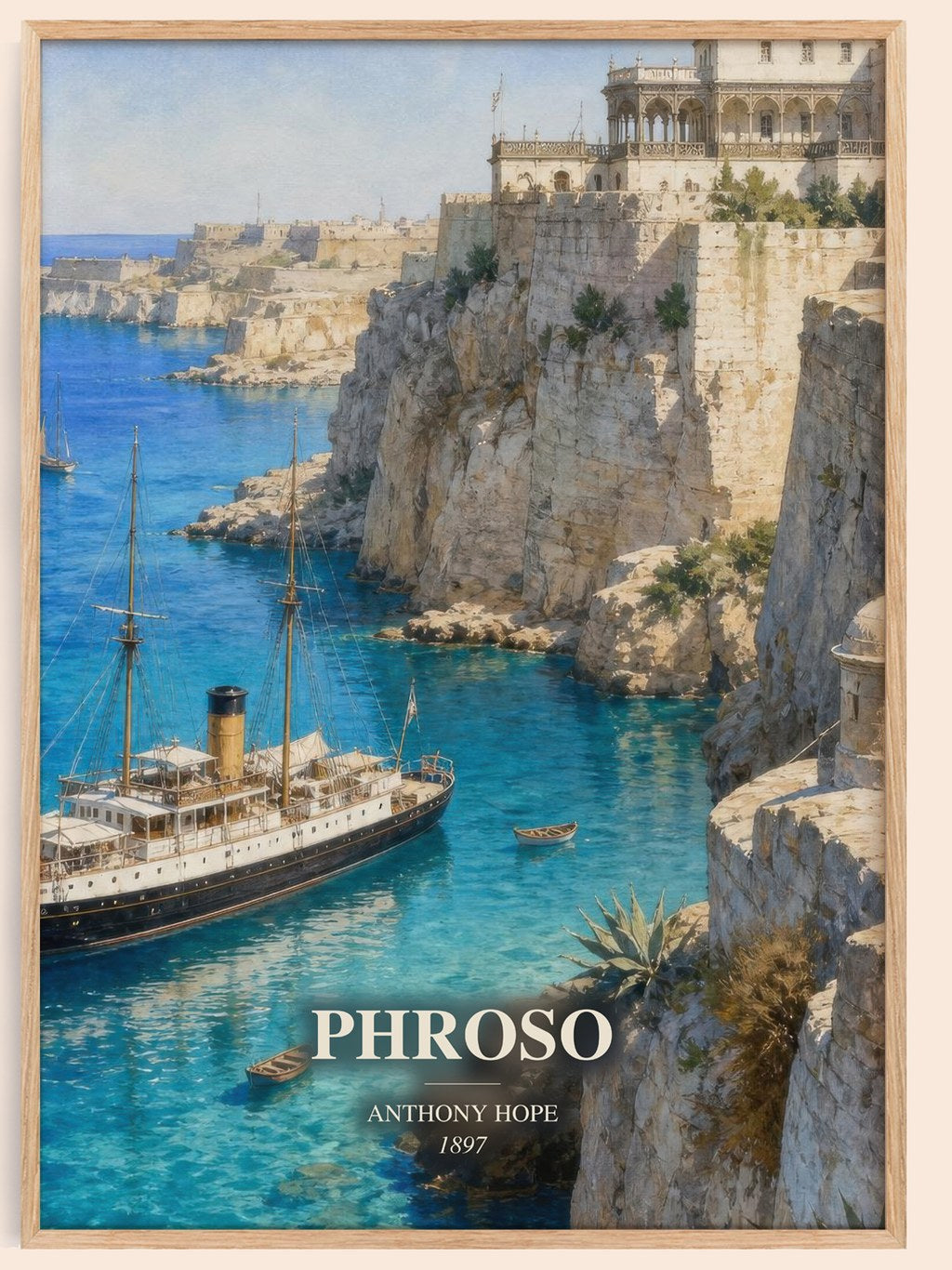 Phroso watercolour book poster by Anthony Hope – framed literary art print