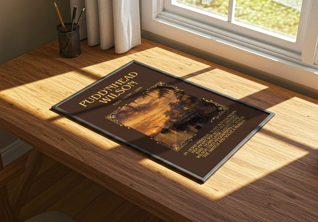 Pudd'Nhead Wilson Minimalist Book Poster by Mark Twain – print on a sunlit desk