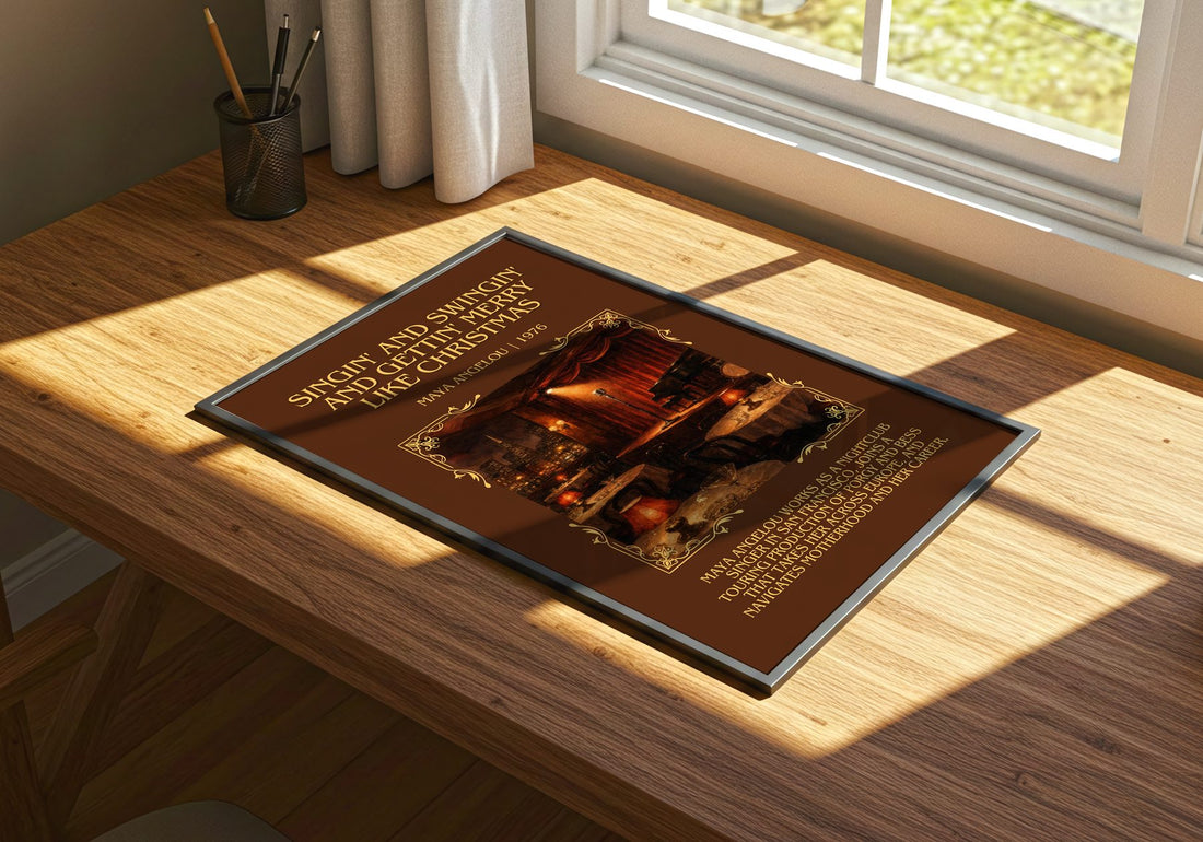 Singin' And Swingin' And Gettin' Merry Like Christmas Minimalist Book – print on a sunlit desk
