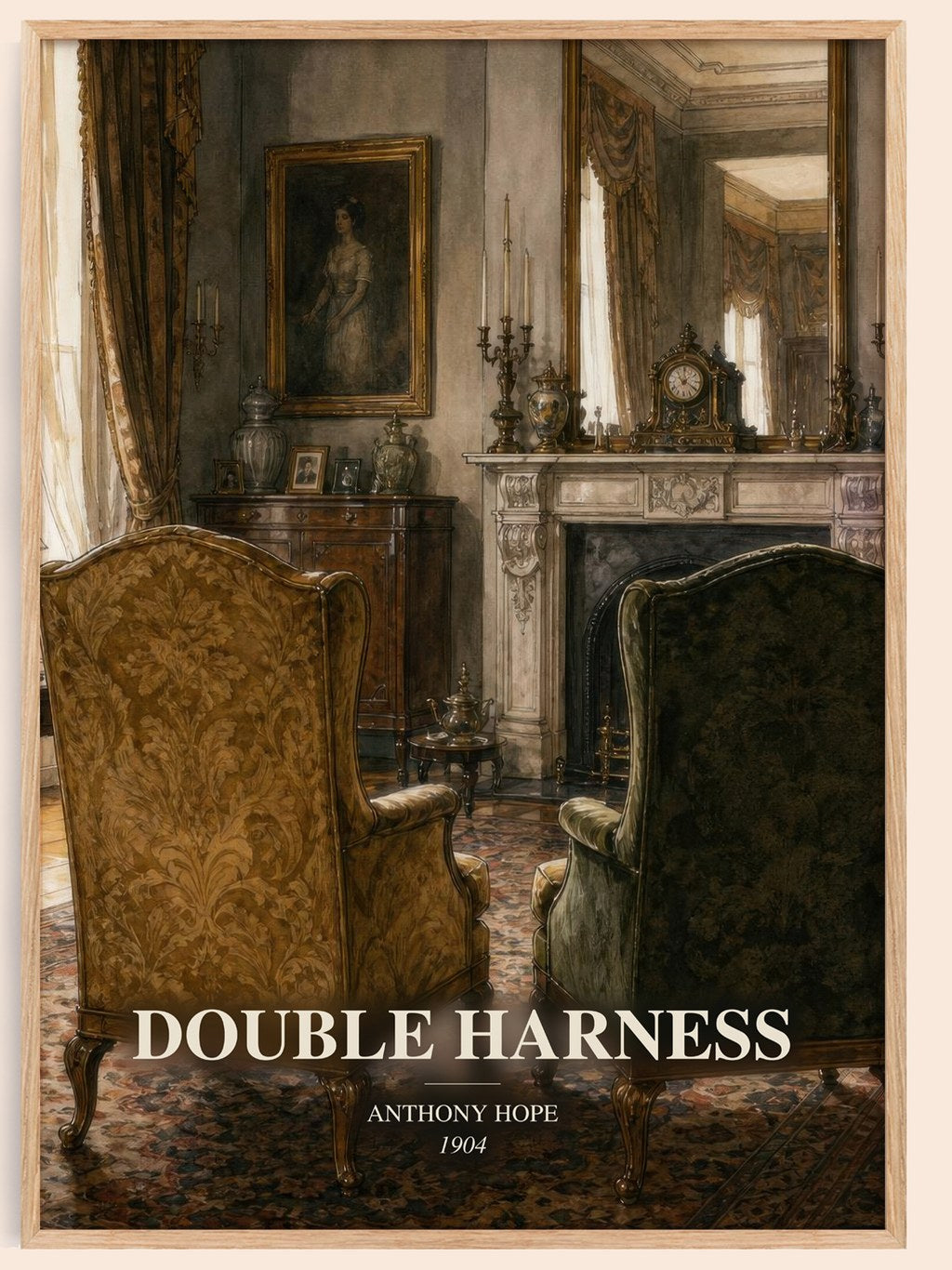Double Harness watercolour book poster by Anthony Hope – framed literary art print