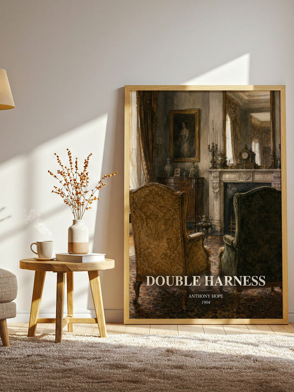 Double Harness watercolour print in frame leaning in hallway – romance wall art