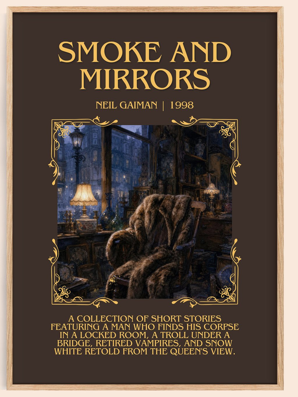 Smoke And Mirrors Minimalist Book Poster by Neil Gaiman – book poster