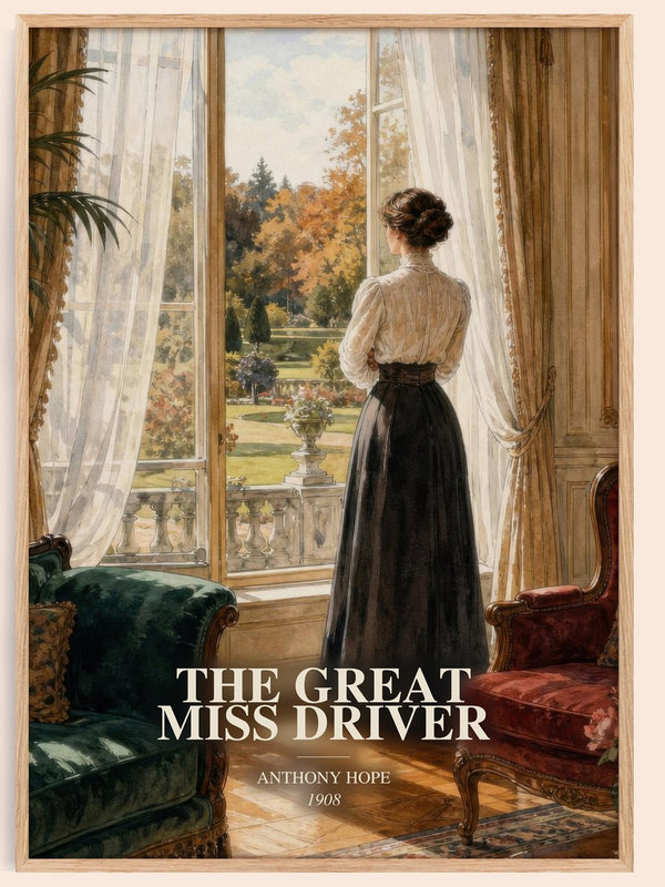 The Great Miss Driver watercolour book poster by Anthony Hope – framed literary art print