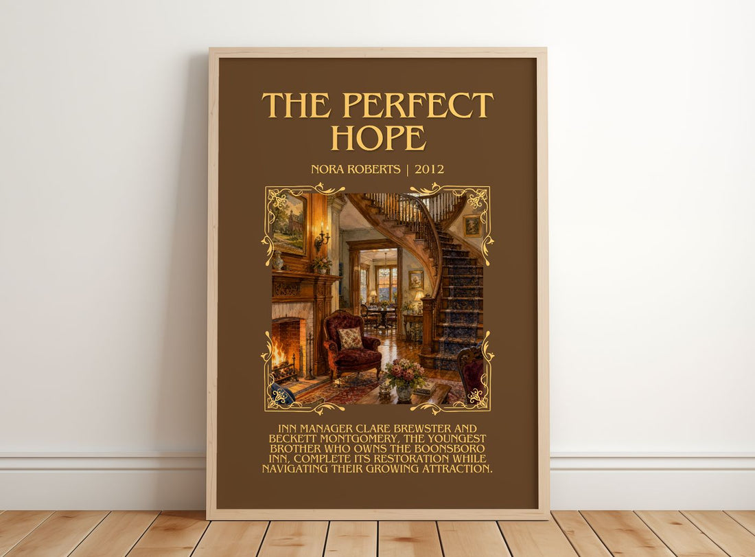 The Perfect Hope Minimalist Book Poster by Nora Roberts – framed print leaning on a wooden floor