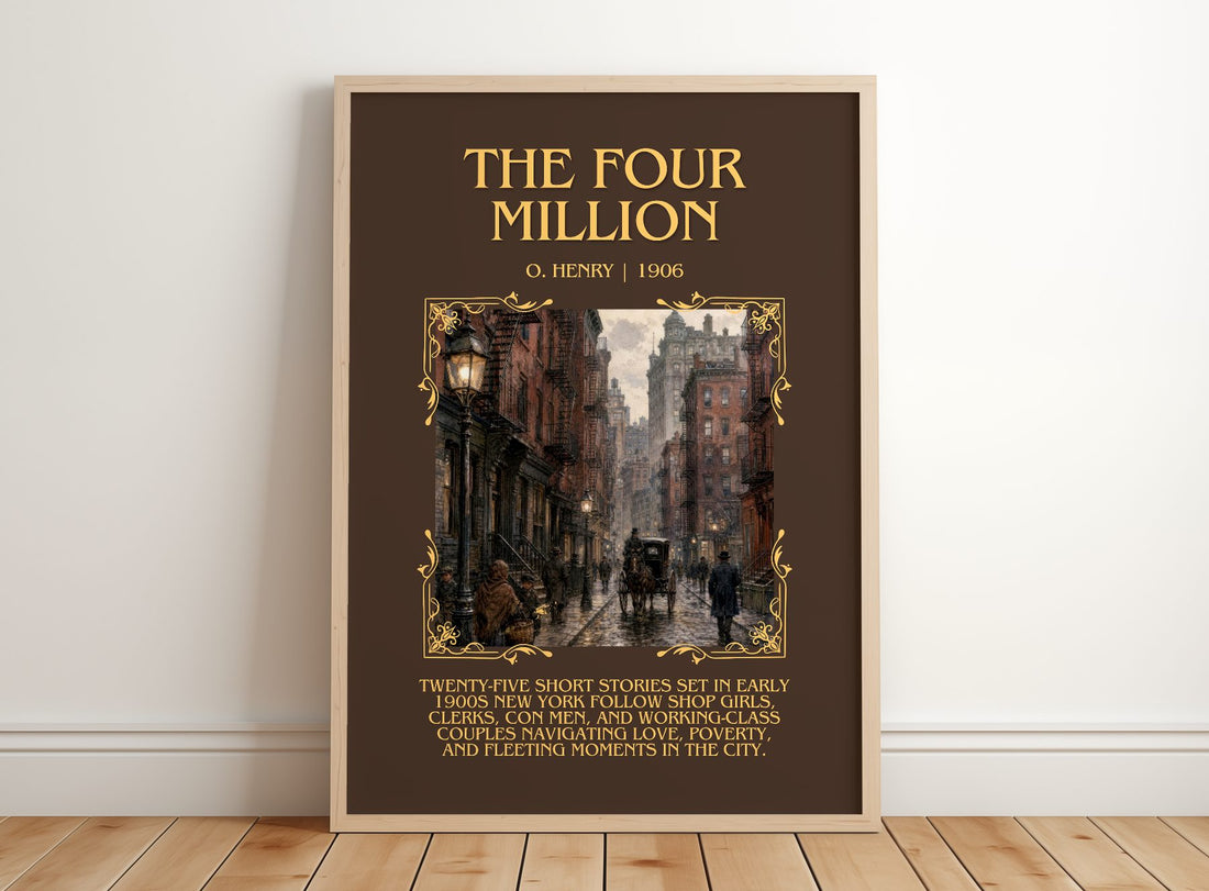 The Four Million Minimalist Book Poster by O. Henry – framed print leaning on a wooden floor