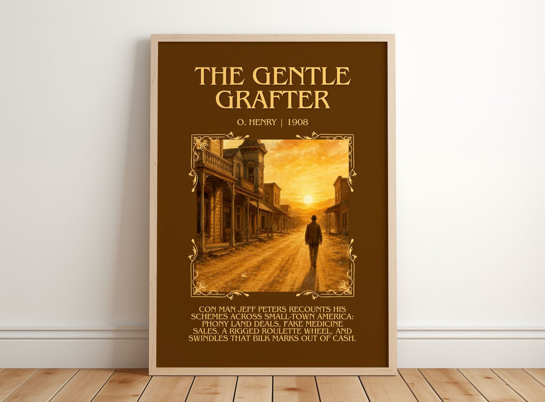 The Gentle Grafter Minimalist Book Poster by O. Henry – framed print leaning on a wooden floor