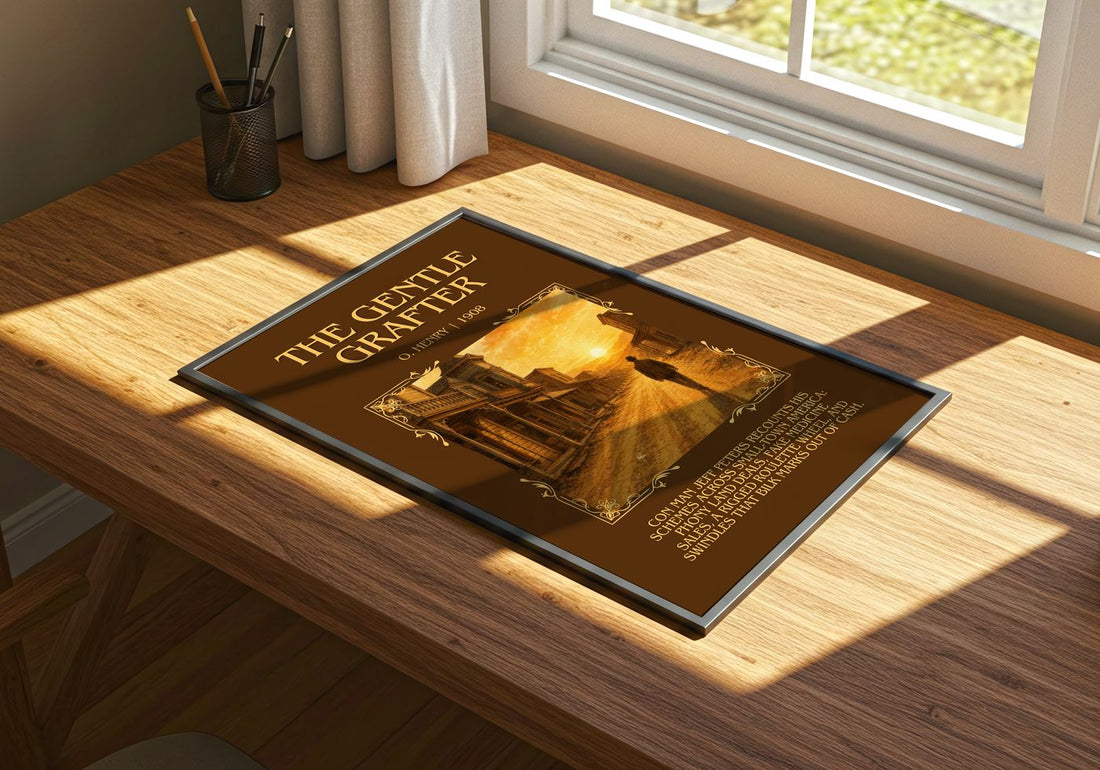 The Gentle Grafter Minimalist Book Poster by O. Henry – print on a sunlit desk