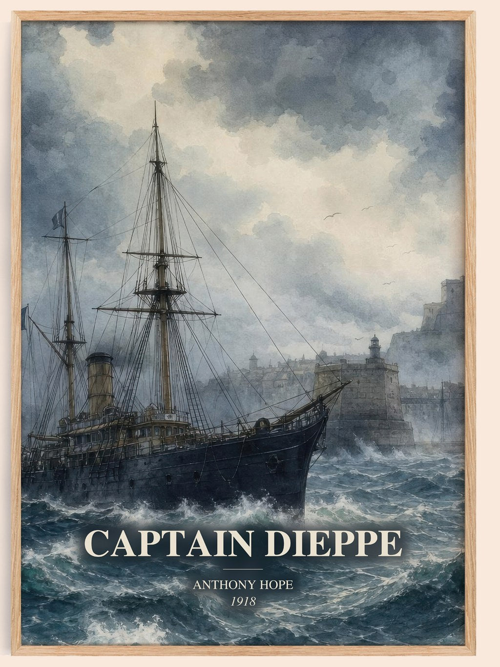 Captain Dieppe watercolour book poster by Anthony Hope – framed literary art print