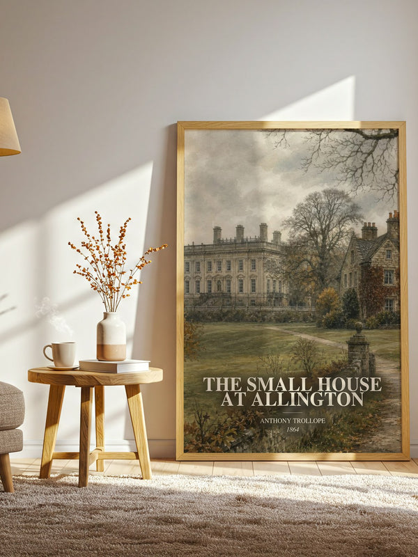 The Small House At Allington watercolour print in frame leaning in hallway – classic literature wall art