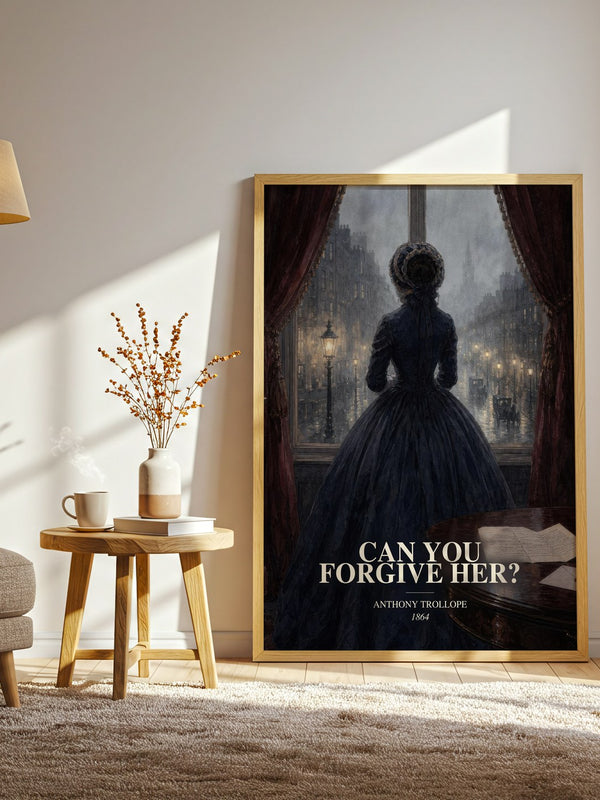 Can You Forgive Her? watercolour print in frame leaning in hallway – classic literature wall art