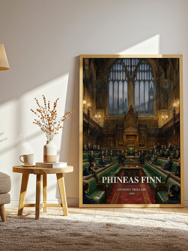 Phineas Finn watercolour print in frame leaning in hallway – classic literature wall art