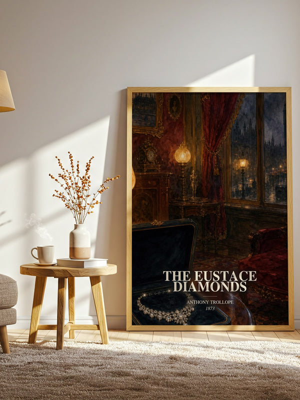 The Eustace Diamonds watercolour print in frame leaning in hallway – classic literature wall art