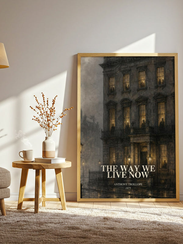 The Way We Live Now watercolour print in frame leaning in hallway – classic literature wall art