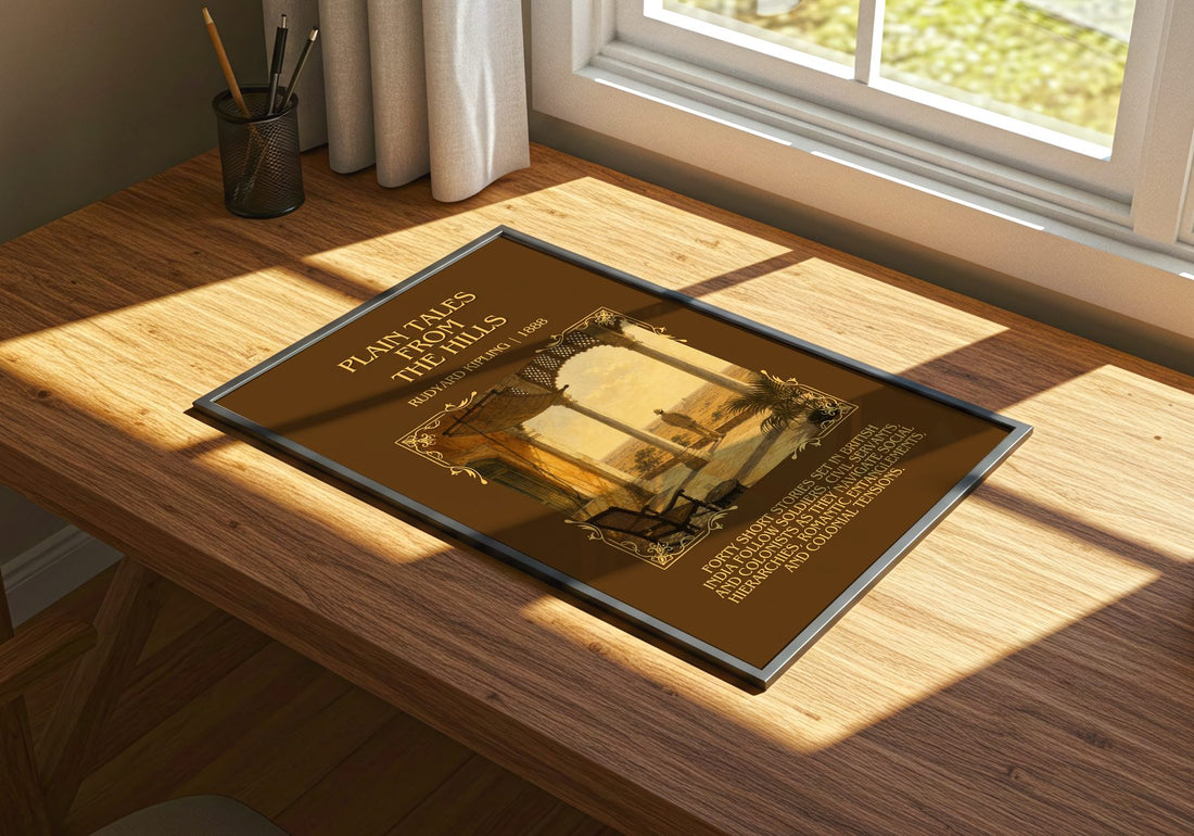 Plain Tales From The Hills Minimalist Book Poster by Rudyard Kipling – print on a sunlit desk