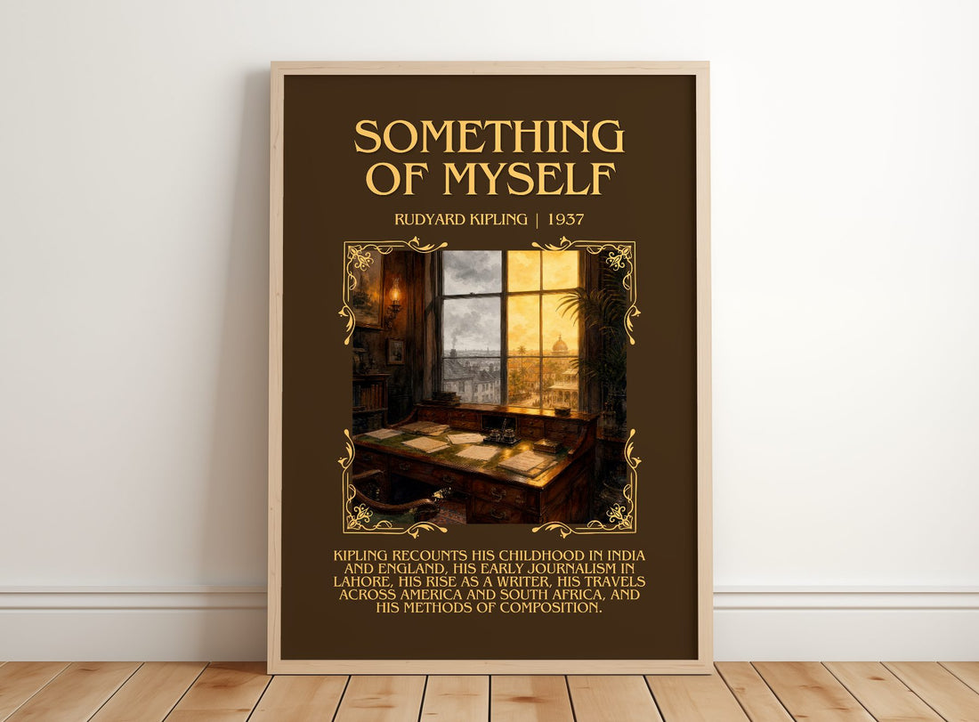 Something Of Myself Minimalist Book Poster by Rudyard Kipling – framed print leaning on a wooden floor