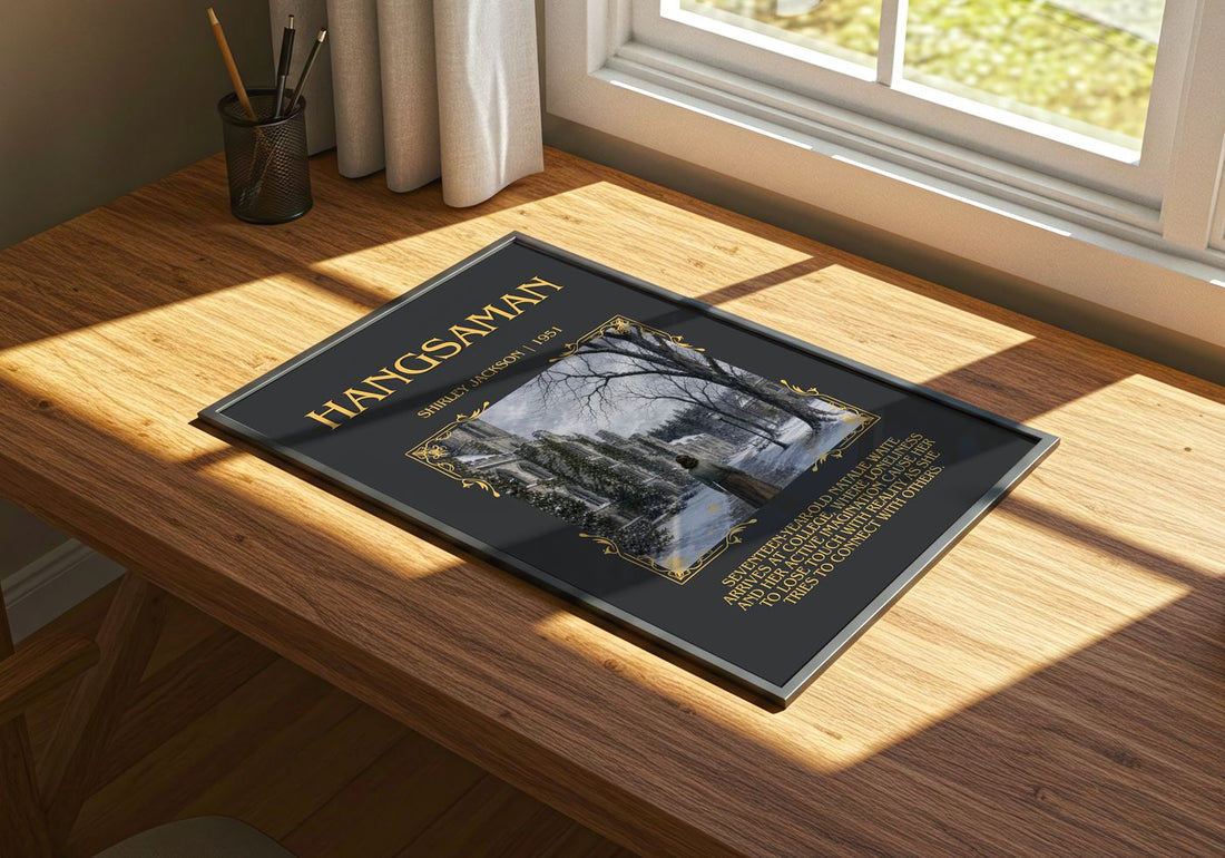 Hangsaman Minimalist Book Poster by Shirley Jackson – print on a sunlit desk
