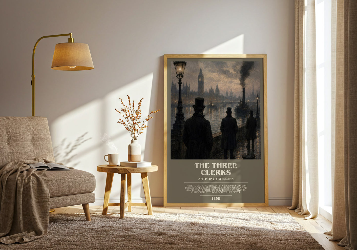 The Three Clerks bookish print on bookshelf – Anthony Trollope fan gift