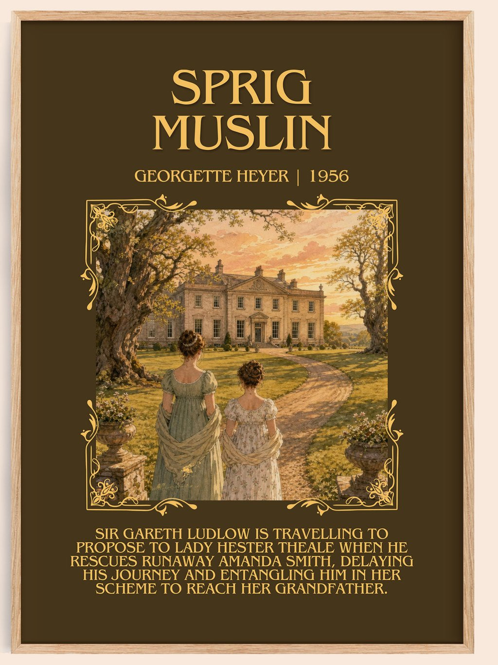 Sprig Muslin Minimalist Book Poster by Georgette Heyer – book poster