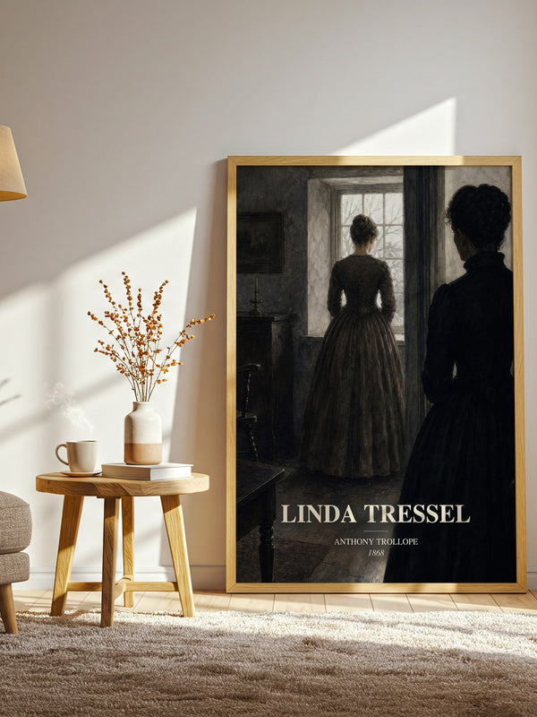 Linda Tressel watercolour print in frame leaning in hallway – classic literature wall art