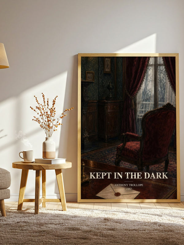 Kept In The Dark watercolour print in frame leaning in hallway – classic literature wall art