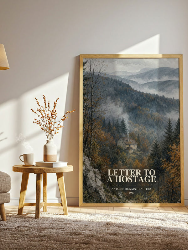 Letter To A Hostage watercolour print in frame leaning in hallway – memoir wall art