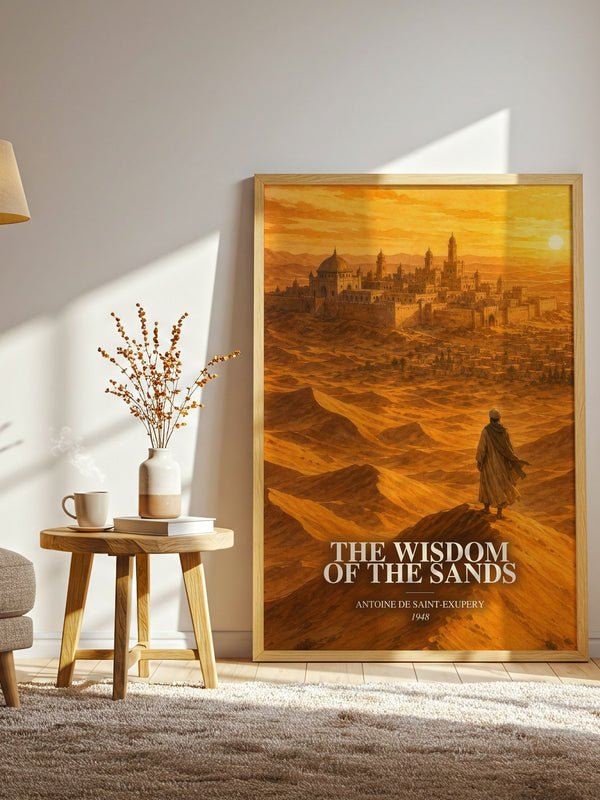 The Wisdom Of The Sands watercolour print in frame leaning in hallway – philosophy wall art