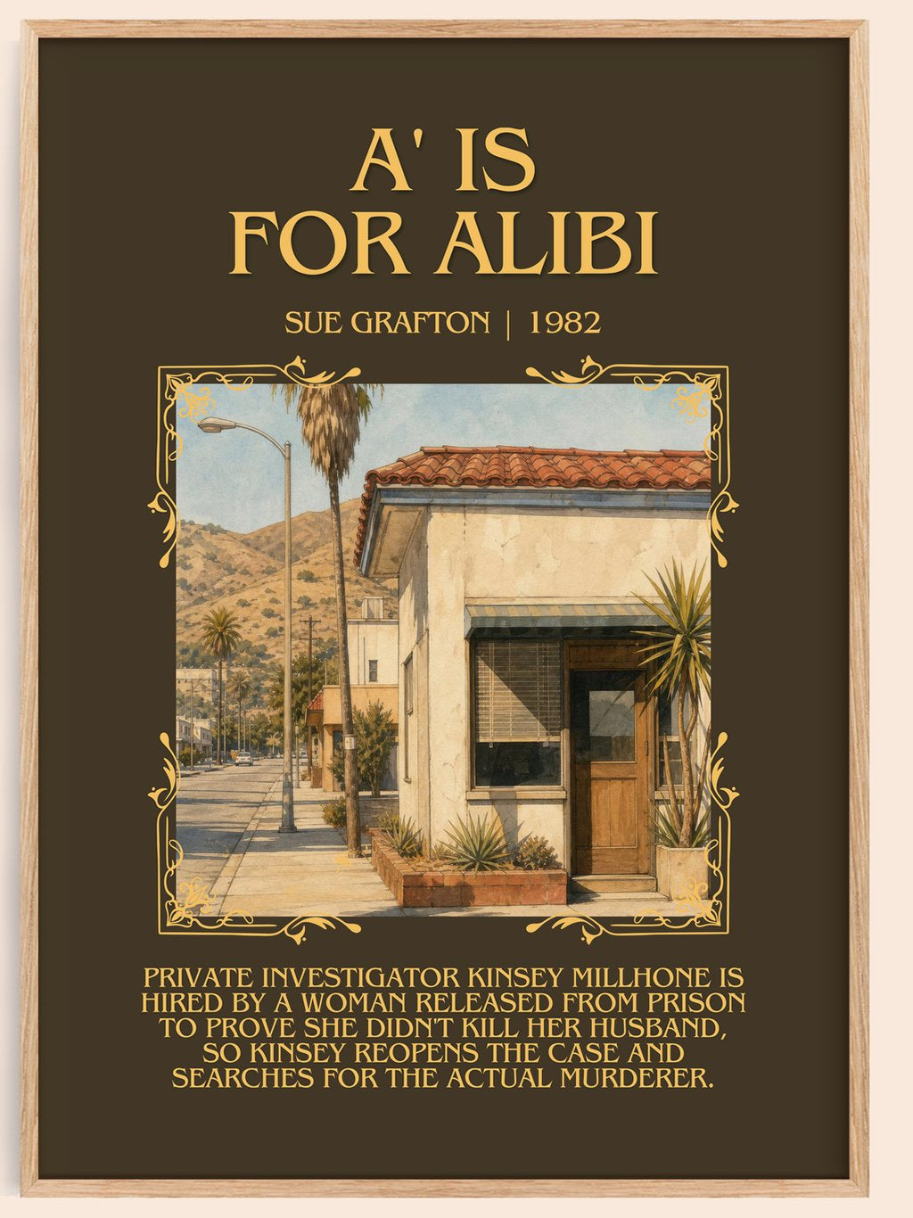 A' Is for Alibi Minimalist Book Poster by Sue Grafton – book poster