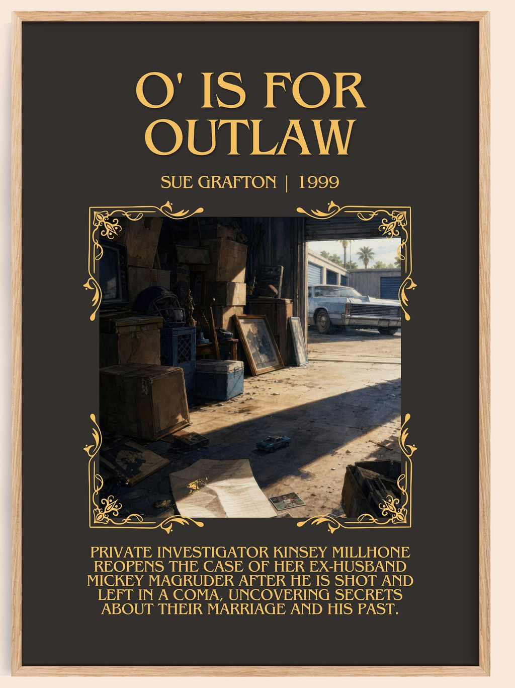 O' Is for Outlaw Minimalist Book Poster by Sue Grafton – book poster