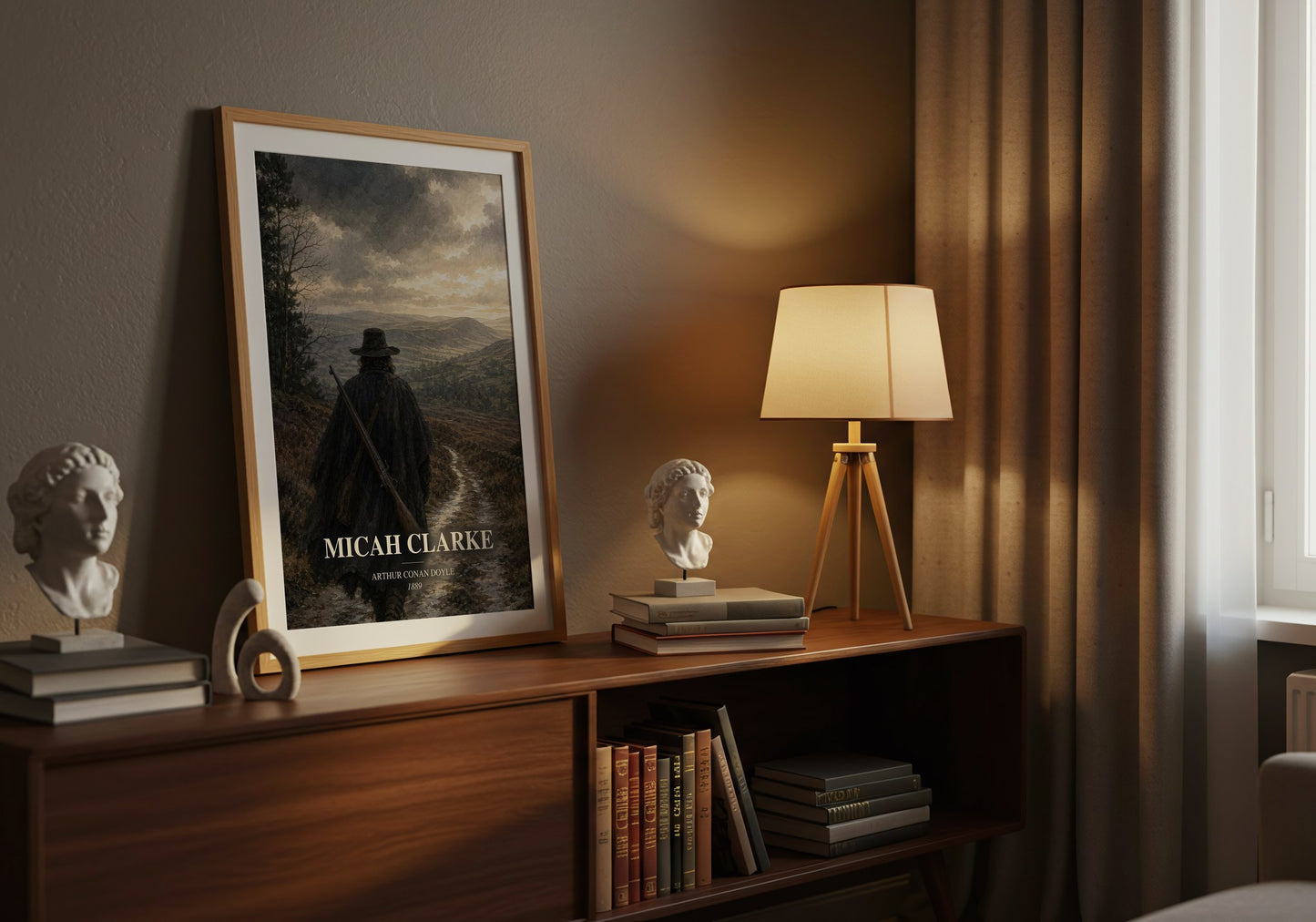 Micah Clarke watercolour print on bookshelf – Arthur Conan Doyle fan gift